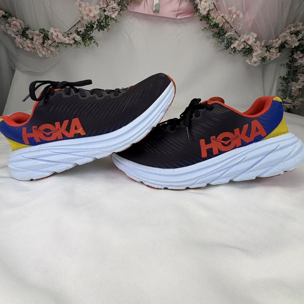 Hoka One One RINCON 3 Men's Sz 8.5D Black w Orange & Yellow Running Shoes